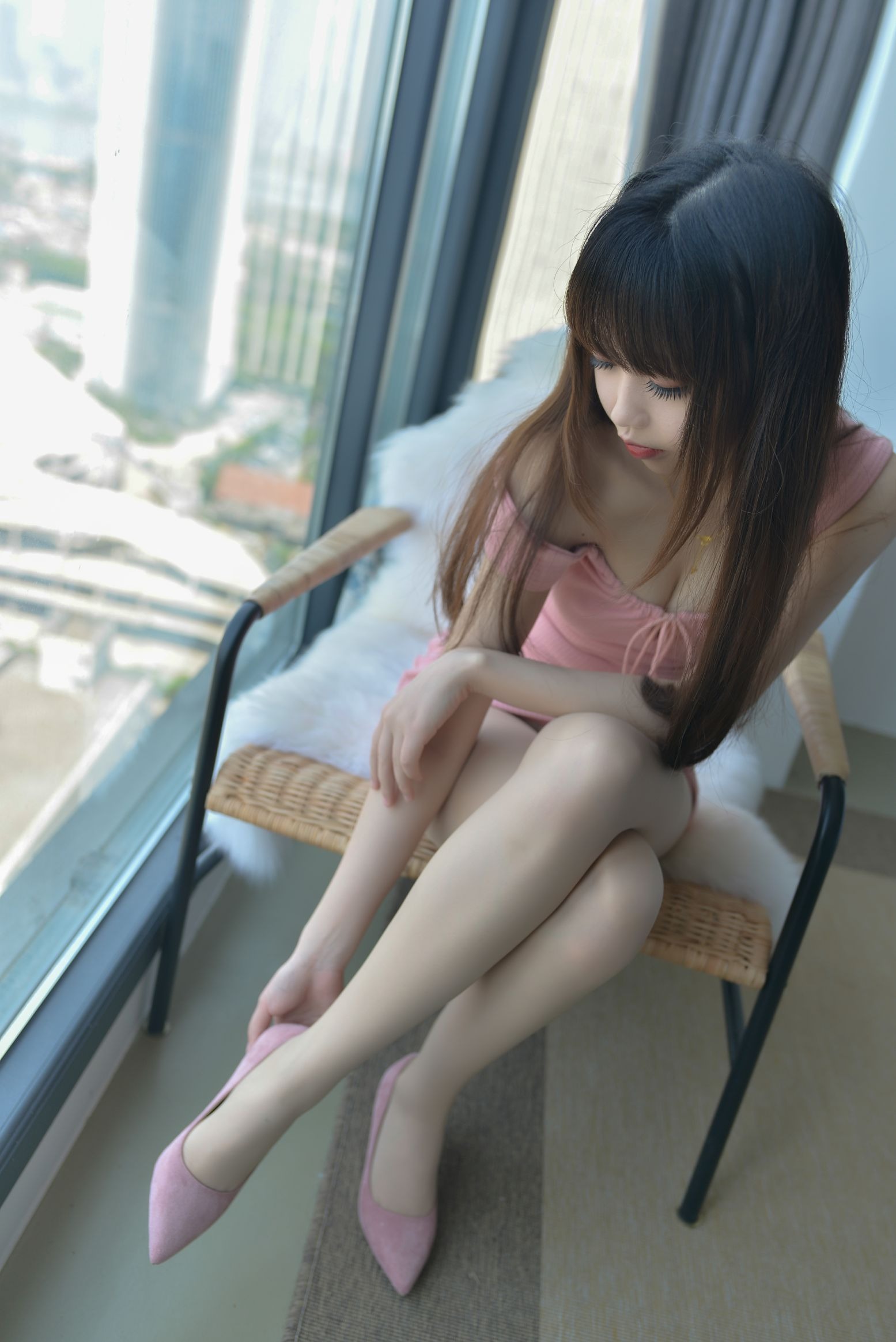 雪琪SAMA 粉色连衣裙(25)